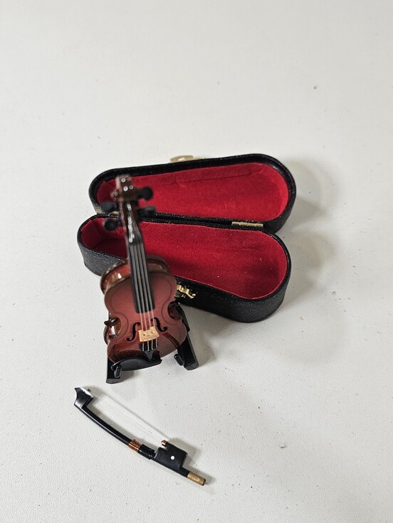 Other - Wooden Miniature Violin with Stand, Bow and Case, Mini Musical Instrument